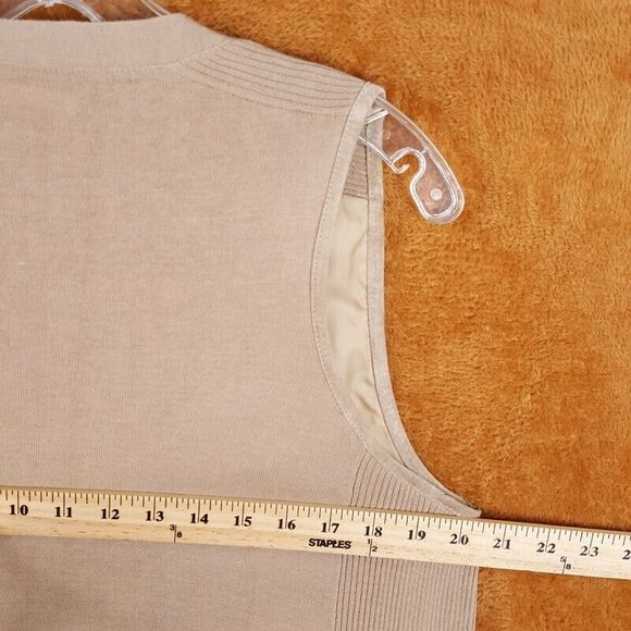 XETRA Womens Vest Large Tan Suede Tunic Open Stretch Knit Body Pockets - Picture 6 of 9